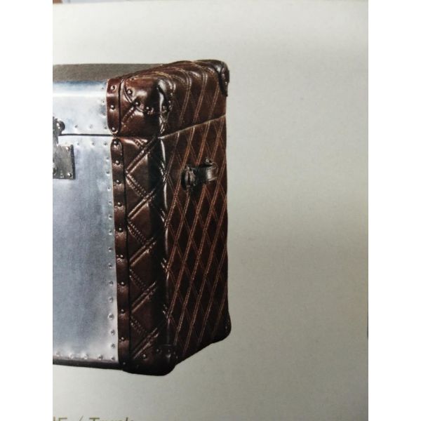 Vintage Retro Genuine Leather Small Trunk Aluminium Sheet Lifted Cover With Decoration For Home