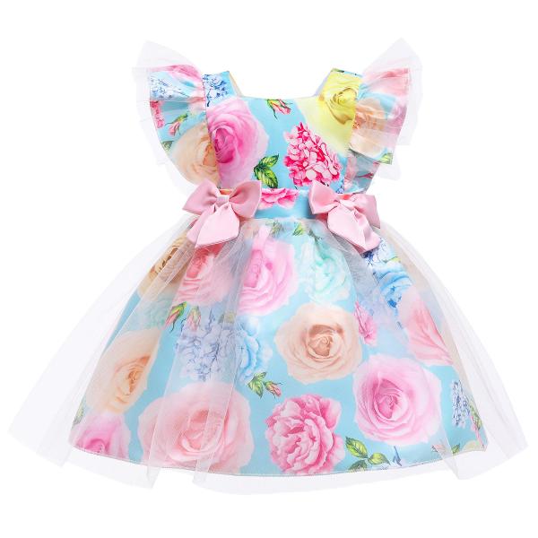 Girls Floral Print Summer Children'S Clothing Bow Dress