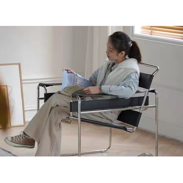 Bedroom Metal Indoor Outdoor Chairs 70cm Black Metal Lounge Chair