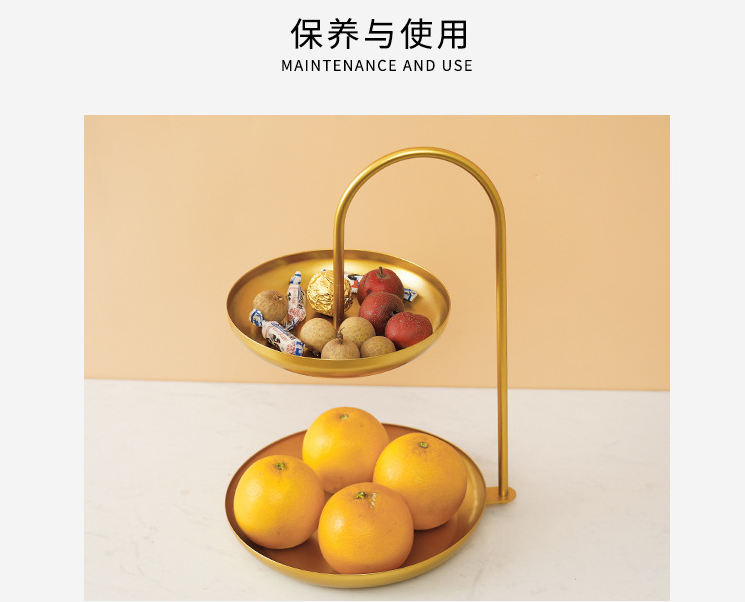 Anti Rust Double Tier 31cm Height Steel Fruit Basket