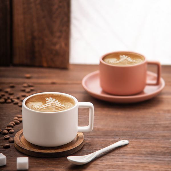 Sustainable Ceramic Coffee Mug Set For Afternoon Tea And Cappuccino In Matt White