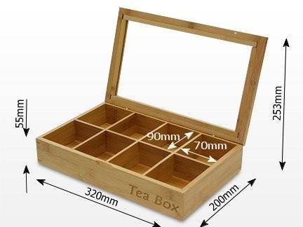 Multifunction Bamboo Storage Box , Wooden Tea Bag Organizer 8 Compartments