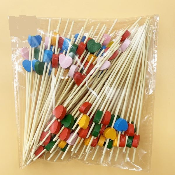 Multi Color Disposable Biodegradable 12 Cm Natural Bamboo Fruit Fork Cocktail Sticks