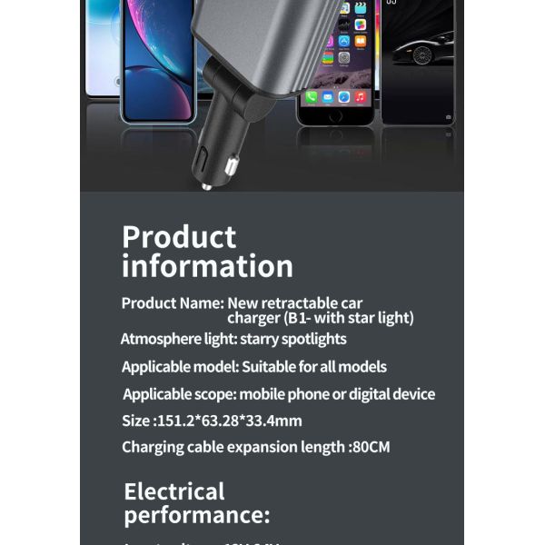 Rapid 4 In 1 Car Charger 66W Retractable Car Fast Charger