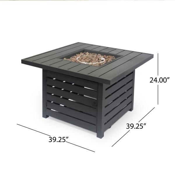 Garden Patio Outdoor Gas Square Fire Pit Black Ceramic Tabletop CSA