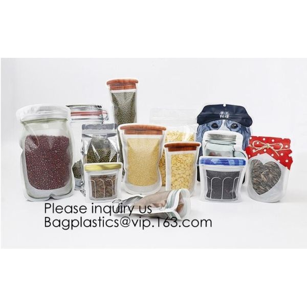 Custom Printed Mason Jar Stand Up Zip Lock Pouch Snack Food Packaging Bag,PE Storge Bag Kitchen Refrigerator Food Sealed