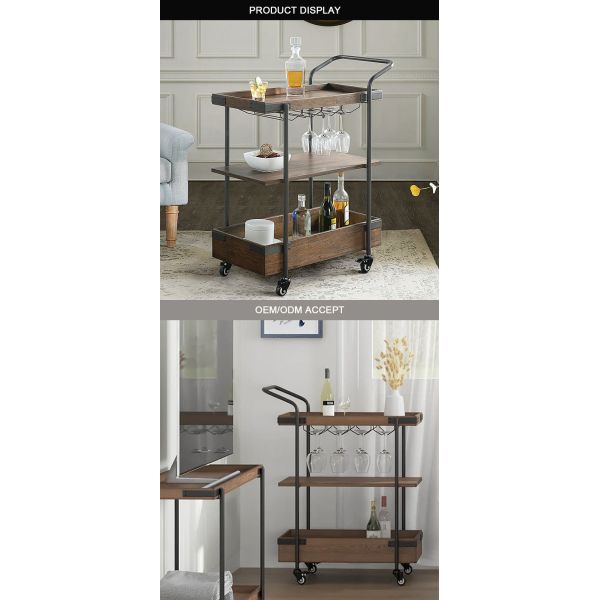MOYI  Iron Trolley Quality Wooden Cart with Wheels for Hotels and Bars