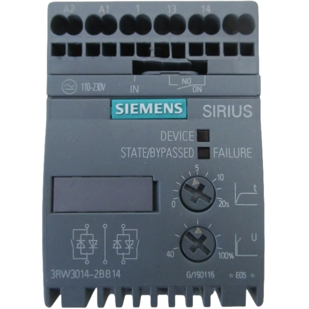 SIEMENS 3RW3014-2BB14 SIRIUS SOFT STARTER S00 6.5 A, 3 KW/400 V, 40 °C 200-480 V AC, 110-230 V AC/DC