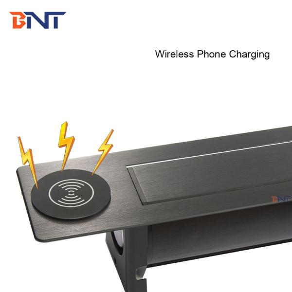 Aluminum black flush mount office table replaceable desk sockets with wireless charger