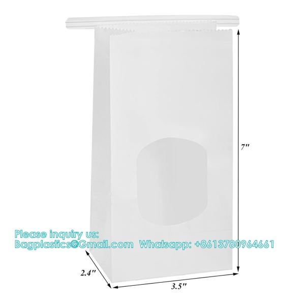 Bakery Bags With Clear Window, White Kraft Paper Cookie Bags Tin Tie Tab Lock, 3.5X2.4X7 Bread Sandwich Bags