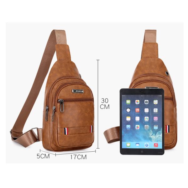 Customized Logo Fashion Men's PU Leather Business Chest Bags for Outdoor Travel
