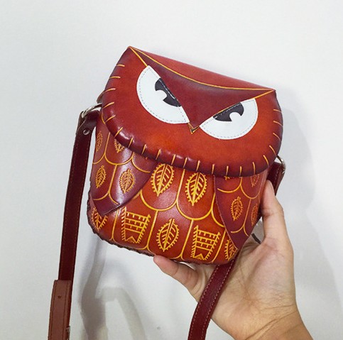 Leather messenger bag small forest animals Sen female retro cute bags