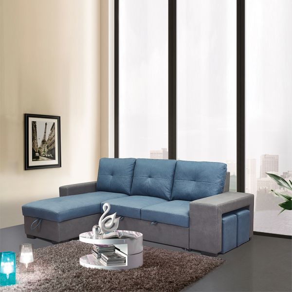 Nontoxic Corner Fabric Sleeper Couch Bed With Storage Wear Resistant
