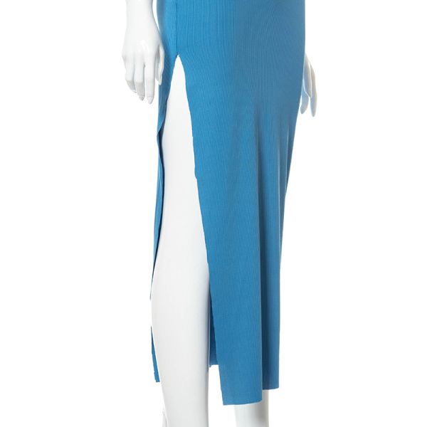 Round Neck High Waist Split Sleeveless Casual Maxi Dress