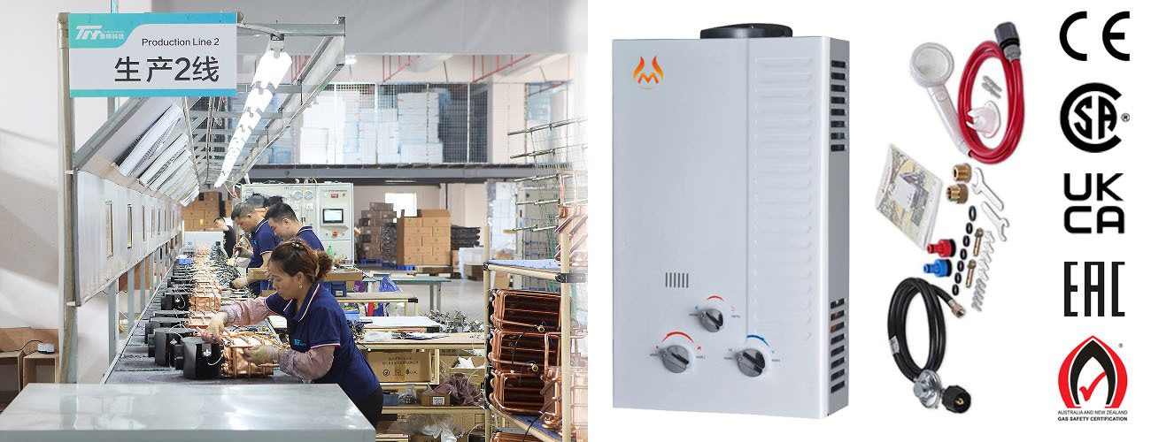 Efficient 8 Liter Tankless Flue Gas Water Heater LPG Natural Multi-Fuel Operation