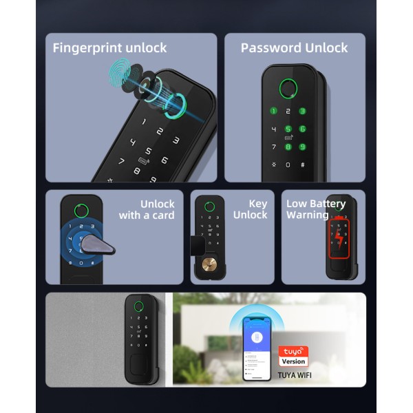 Yagu Tuya APP IP55 Waterproof Door Lock for Home/Office Bull Head Fingerprint Password Lock Outdoor Single & Double Fingerprint