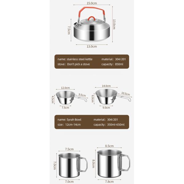 Hot Sale 304 Stainless Steel Outdoor Camping Cookware Mess Kit Portable Picnic Pot Pan Camping Cooking Set