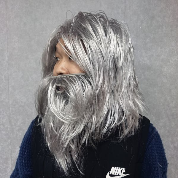 Realistic Grey Wig and Beard Set for Men, Long Silver Hair Old Man Costume, Wizard Hermit Caveman Cosplay for Halloween Party