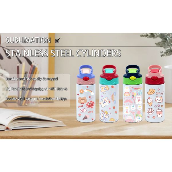 12 Oz Para Niños Sublimación Tumbler Sublimación Sippy Taza en blanco de acero inoxidable Sublimación Botellas de agua en blanco de doble pared aislada para niños Tumbler para viajes