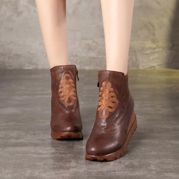 S317 Explosive Waterproof Platform Slope Heel Women'S Shoes Retro Handmade Leather Fashion Zipper Single Shoes Women'S S