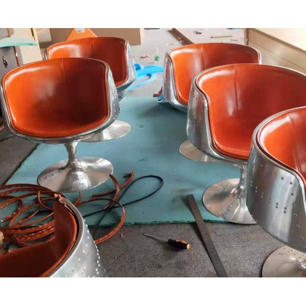 Antique Design Loft Style Tufted PU Leather Spitfire Retro Aluminium Aviator Tea Coffee Cup Shape Chair