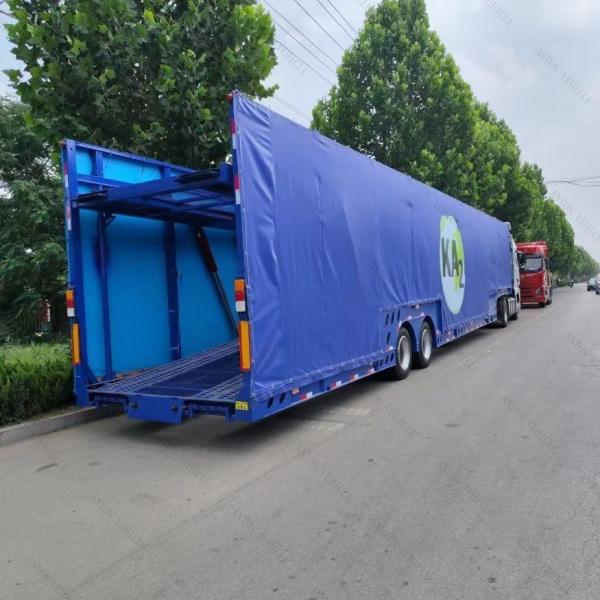 Fuwa Axle Car Transport Semi Trailer With Iron Side Protection And Tarpaulin Side Protection