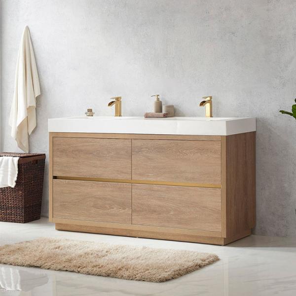 Freestanding Double Sink Vanity , Design Solid Wood Bathroom Vanity Units