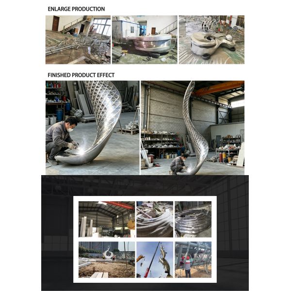 Large outdoor stainless steel lighting sculpture with curved shape