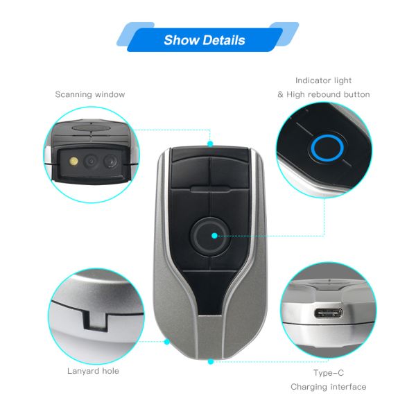 2.4GHz беспроводный CMOS Bluetooth сканер штрих-кодов 450mAh портативный мини-код-читатель