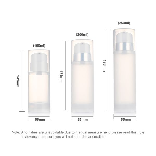 Airless Pump Bottle 150ml 200ml 250ml/PP Transparent Lotion Pump Bottle for Cosmetic Packaging