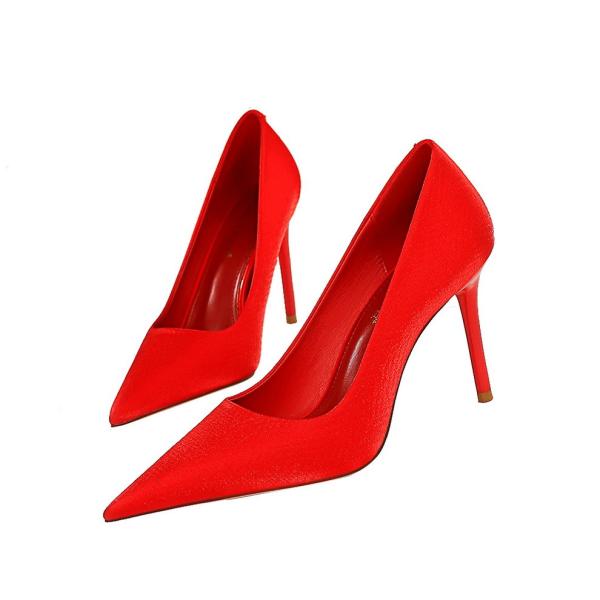 869-1 Korean Style Fashion And Elegant Slim Stiletto High Heels Shallow Mouth Pointy Embossed Satin Sexy Nightclub Women