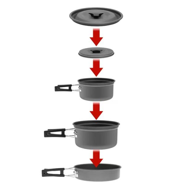 Black Aluminium Alloy Camping Pot Set 0.8mm Thickness THNH-03