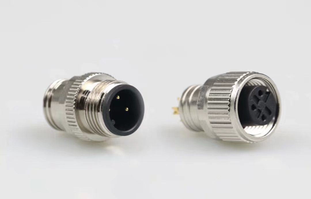 M12 connector, integral non-detachable, shielded, solder-type, waterproof male and female, 4-pin, 5-pin, 8-pin, 12-pin