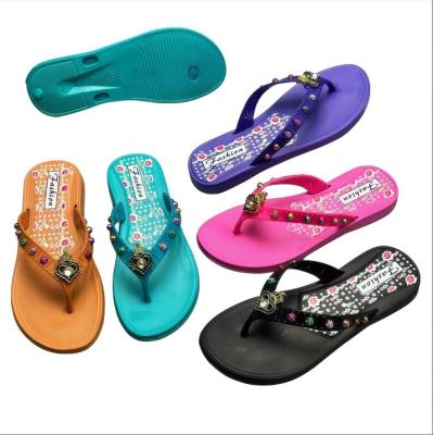 EVA Women Floral Print Flip Flops With Rhinestone Crown Decoration