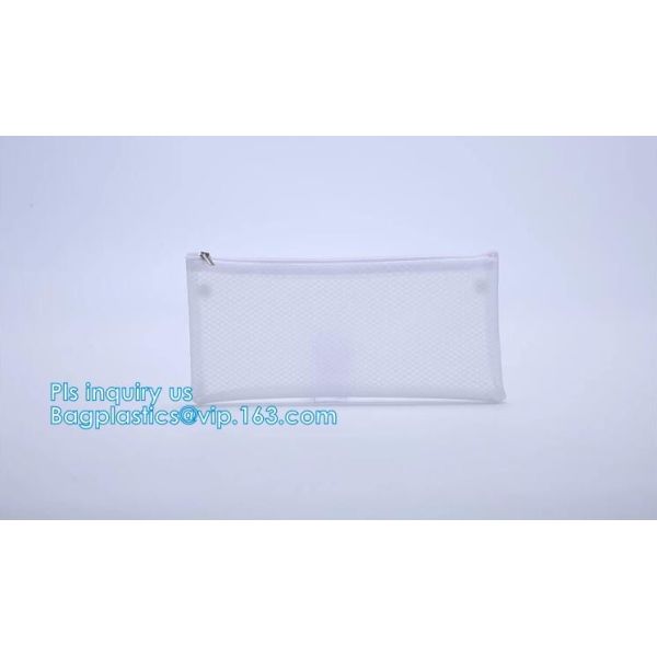 Embroidery Logo black nylon mesh cosmetic bag with zipper, mesh net zipper cosmetic makeup bag with custom logo, Women M