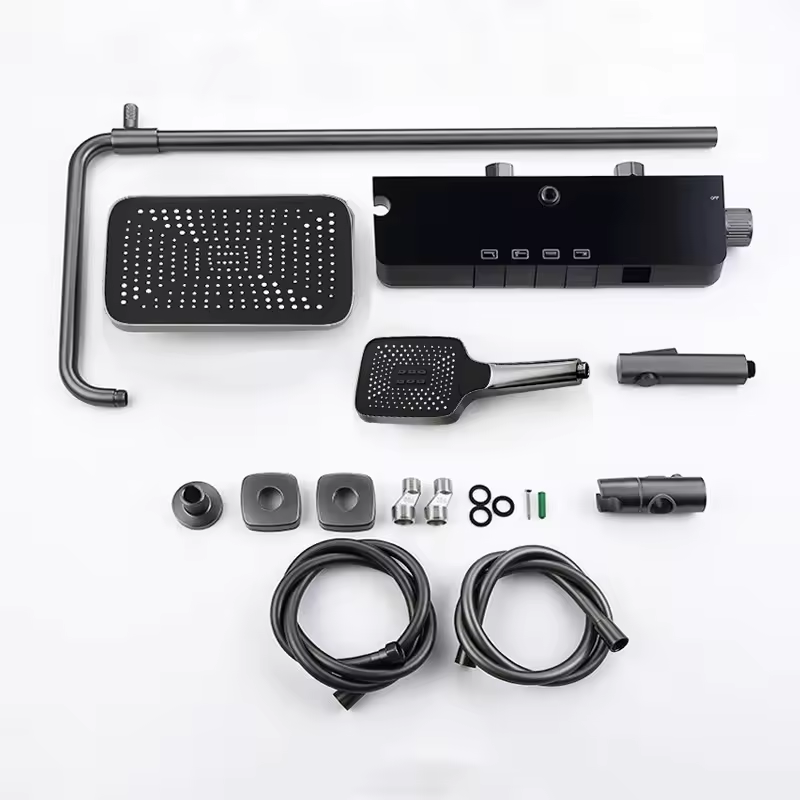 LED Digital Shower Hot Cold Mixer Thermo System Bathtub Wall Mount RainFall Luxury Bath Faucet