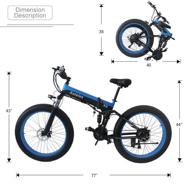 26x4.0 inch Fat Tire Folding E-Bike 1000W Motor 14.5AH S/\MSUNG Lithium Battery 21-Speed Electric Bike Drop Shipping Available