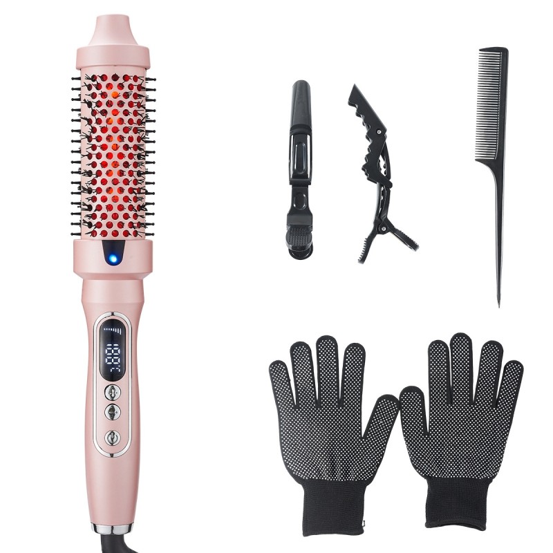 2-in-1 Compact Electric Infrared Ionic Curling Comb Straightening Iron with PTC Heater & LED Display for Household Use