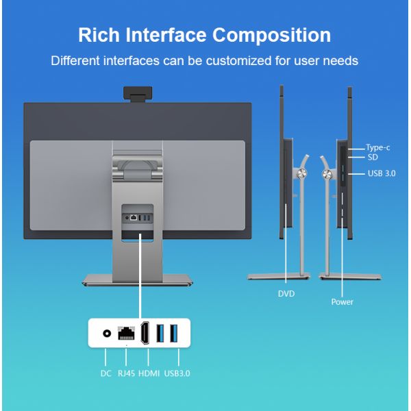 Frameless All In One PC Computer Memory 4G/8G/16G Core i5 i7 Business Barebone
