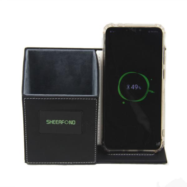 Pen Holder Wireless Charger Multifunctional Desktop Leather Wireless Charger Stand
