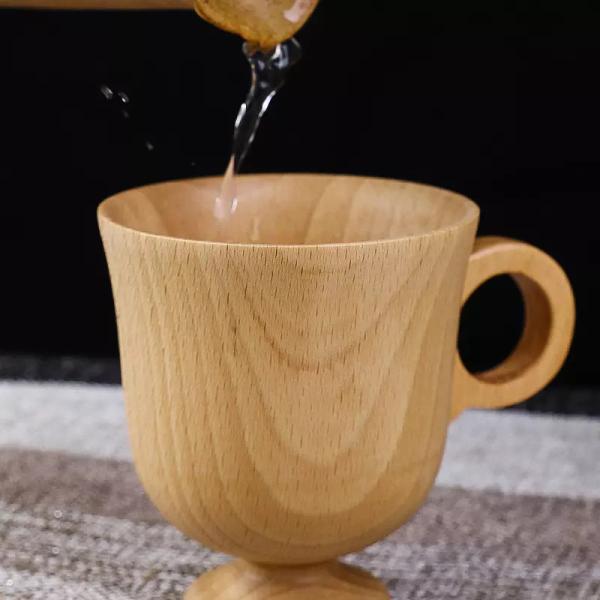 Wooden Cup with Handle Japanese Style Wooden Mug Wooden Drinking Beer Coffee