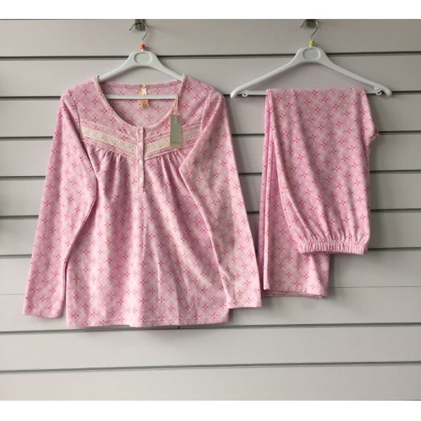 Super Comfortable V-neck Women's Winter Pajamas with Long Sleeve in Full Print Fleece