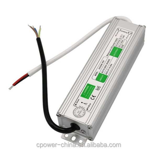 Silver White 24v DC Waterproof Electronic 50W LED Driver 100w 25w IP67 Power Supply Transformer