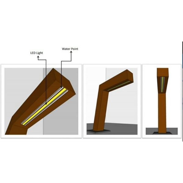 Outdoor L Shaped Corten Steel Water Feature waterfall With LED Light