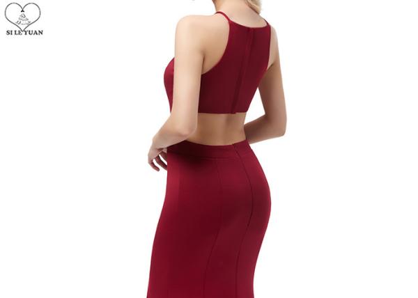 Mermaid Wedding Bridesmaid Dresses Floor Length High Slit Wine Elastic Fabric