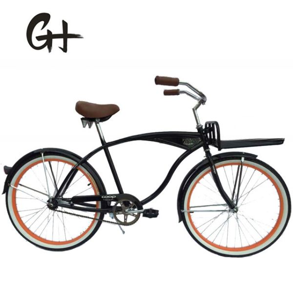Single Speed Adult Coaster Brake Beach Cruiser Bike with Front Carrier and 26 White Wall Tire
