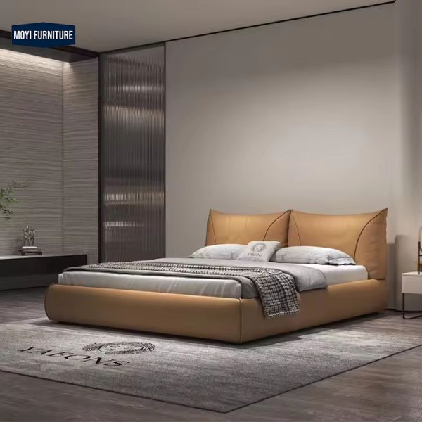Modern MDF Panel King Size Bed Frame Classic Luxury White Bedroom Furniture Set MOYI Luxury Queen Leather Designer