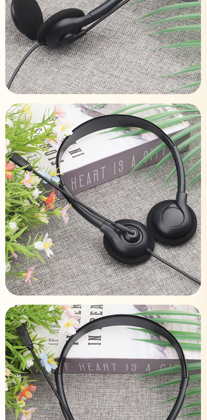 JTY-0123 Colorful Wired Head Mounted Telephone Headphones with Foldable Microphone Lightweight Online Learning Office Headphones Support Logo Color Plug OEM/ODM Private Model Customization