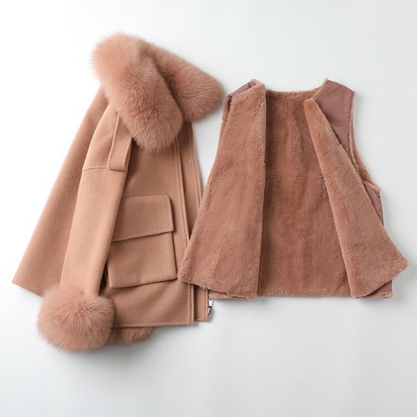 Korean Style Fox Fur Coat Fall Winter Short Women Genuine Wool Coat