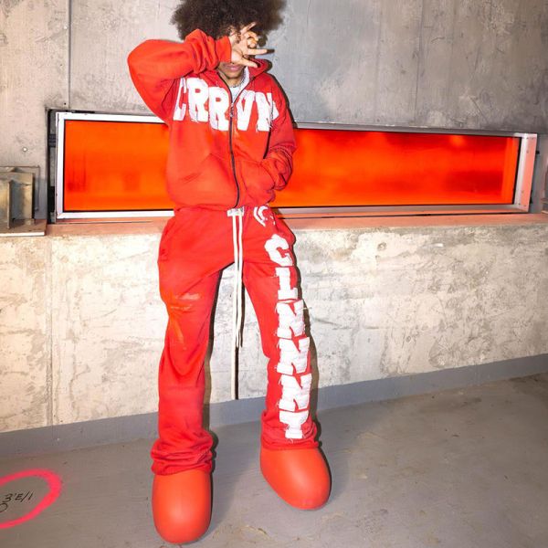 Distressed Acid Wash Vintage Streetwear Tracksuit 2 Piece Sweatsuit Set Regular Fit